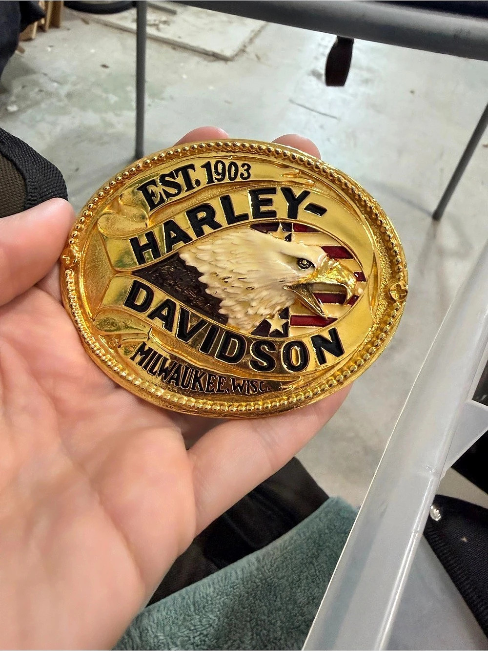 Harley-Davidson Est. 1903 Milwaukee Wisc Eagle Belt Buckle Gold & Black